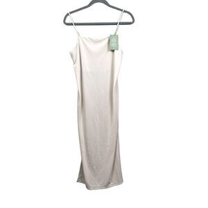 H&M Camisole Slip Dress Stretch Adjustable Spaghetti Strap Slit Nude Women Sz S*